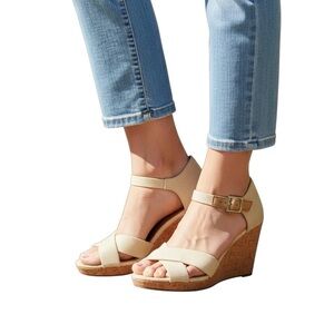 TOMS straps canvas cork wedge sandals